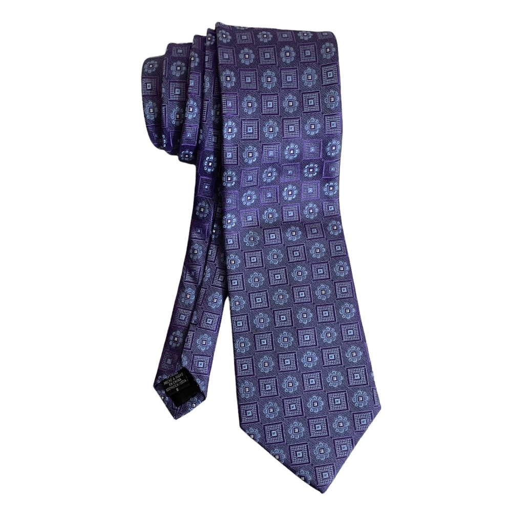 CM GOLD SERIES lavender and light blue geometric floral Silk brocade nec…